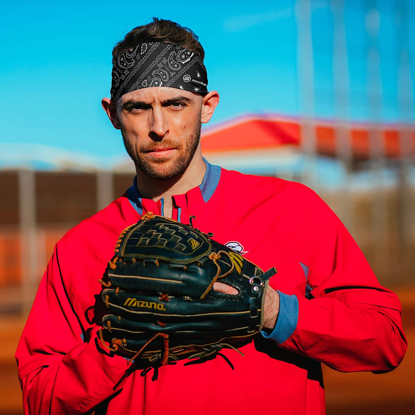 Baseball player wearing headbands