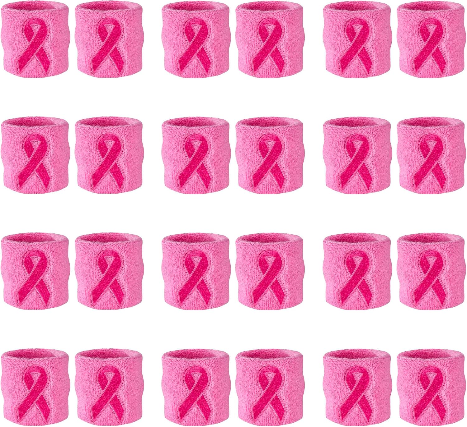 Pink Ribbon Wristbands - Bulk Pack 24 (12 Pairs)