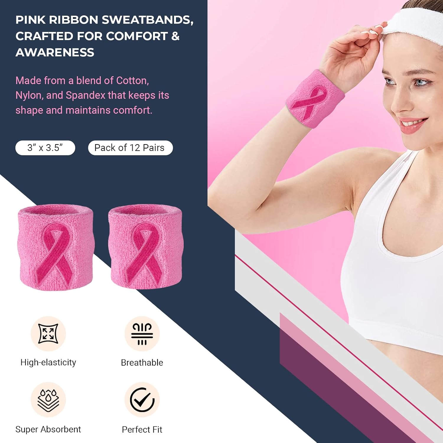 Pink Ribbon Wristbands - Bulk Pack 24 (12 Pairs)