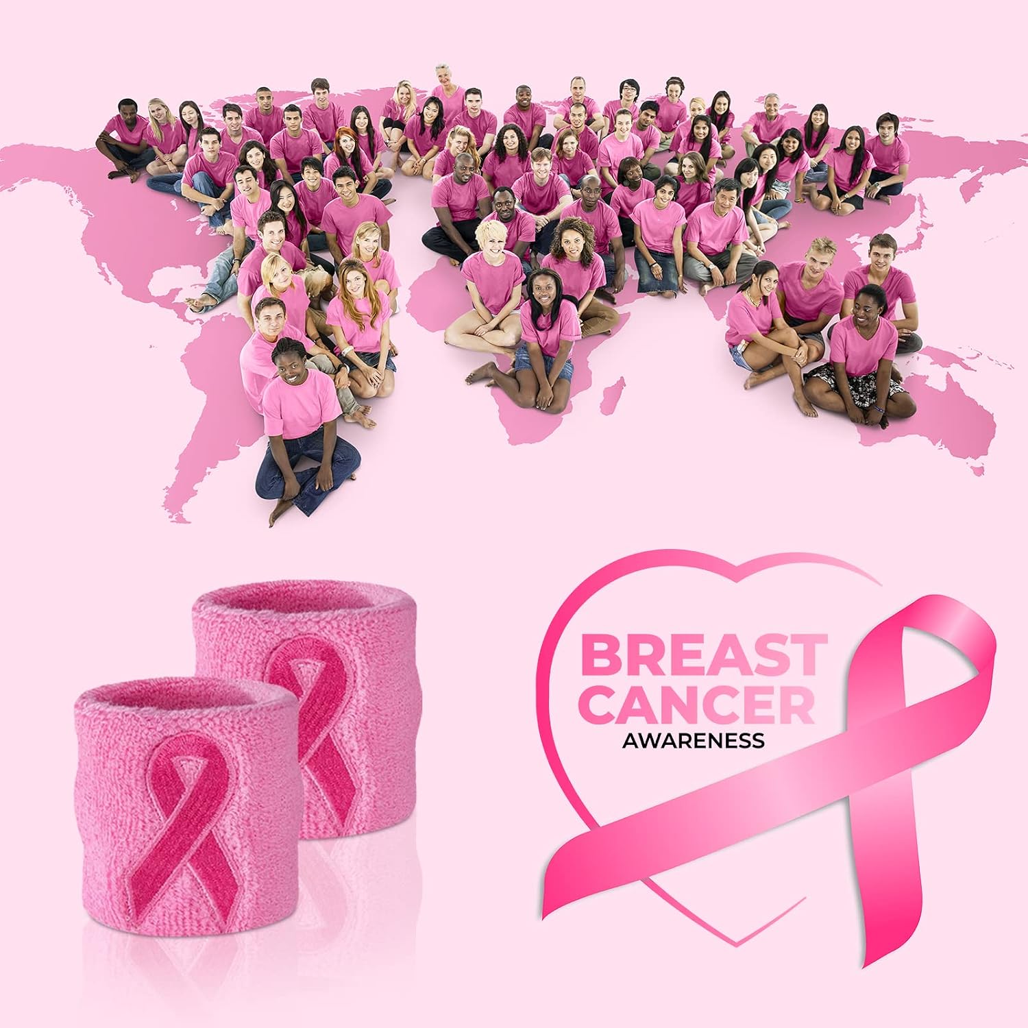 Pink Ribbon Wristbands - Bulk Pack 24 (12 Pairs)