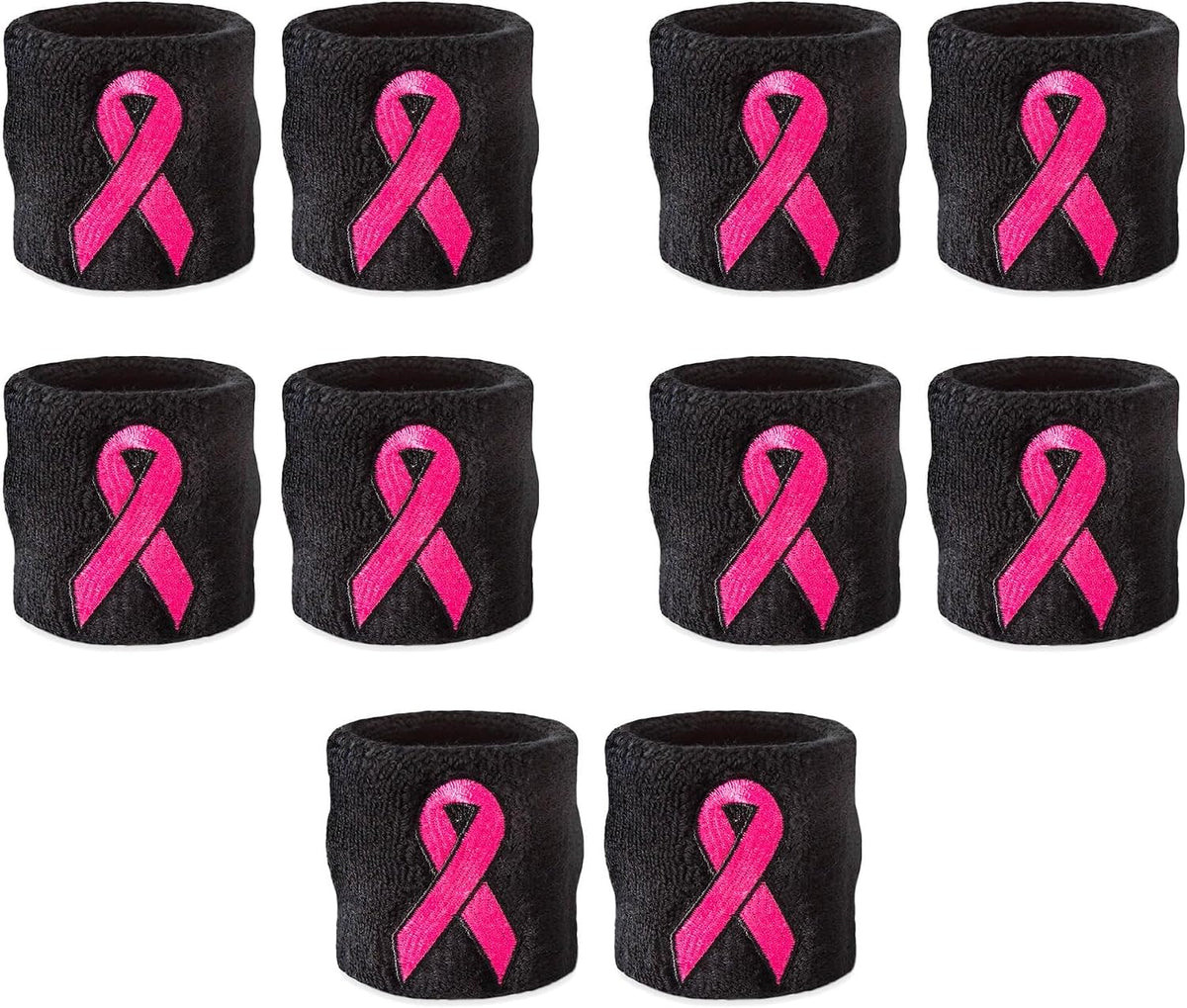Pink Ribbon Wristbands - Bulk Pack 10 (5 Pairs)
