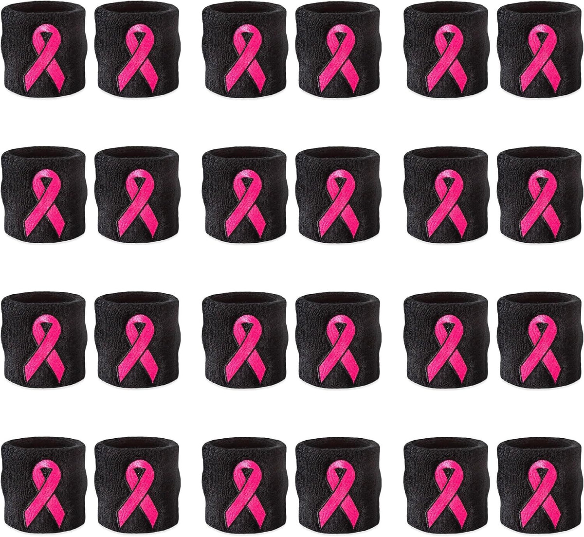 Pink Ribbon Wristbands - Bulk Pack 24 (12 Pairs)