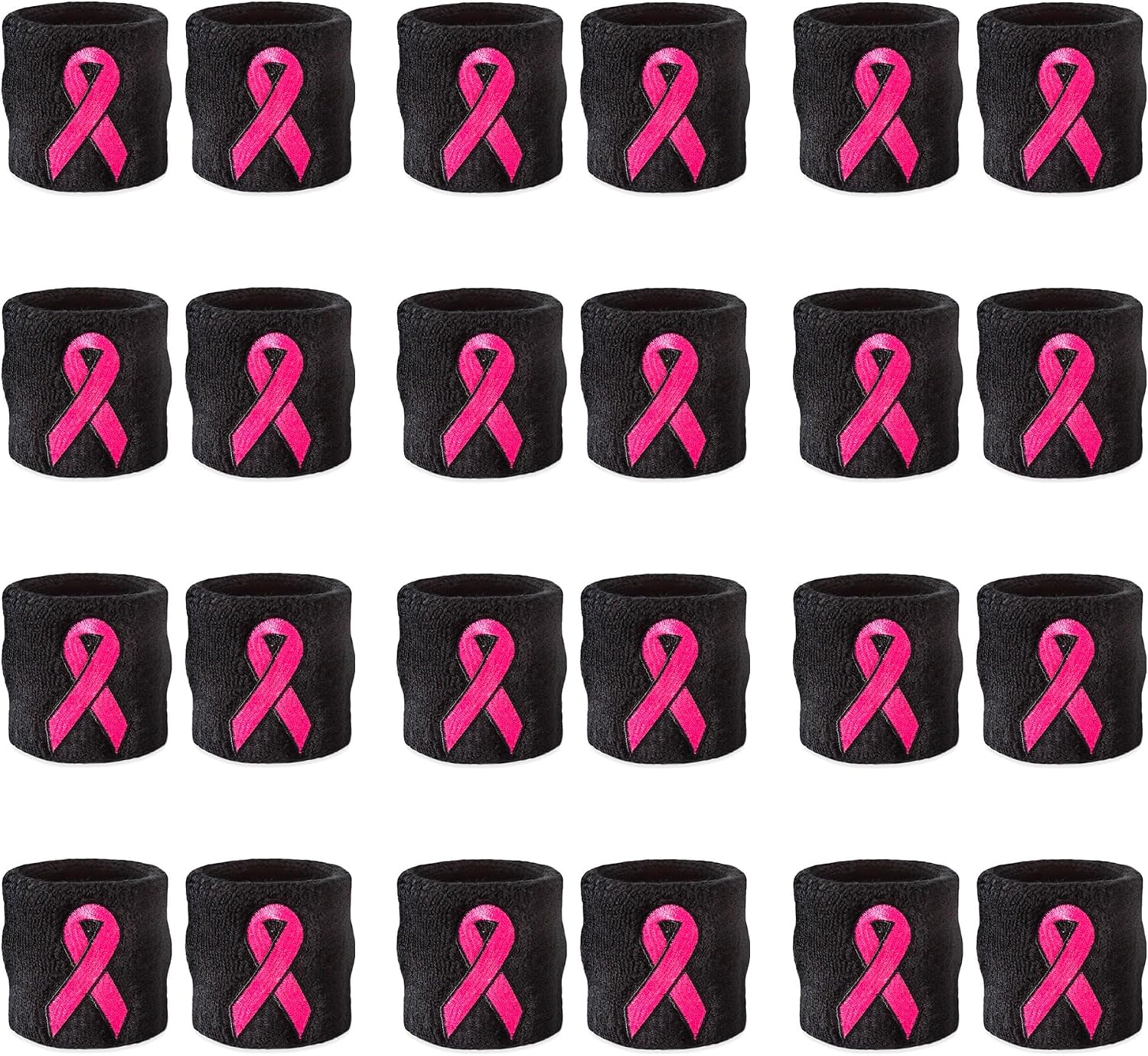 Pink Ribbon Wristbands - Bulk Pack 24 (12 Pairs)