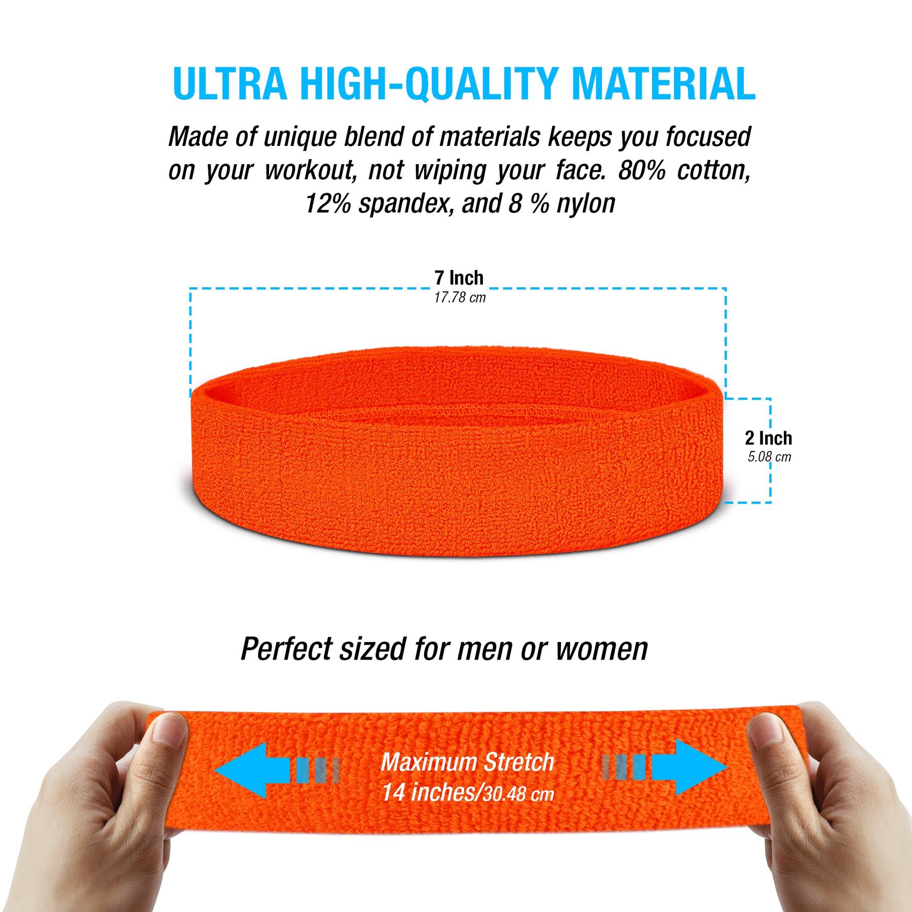 Terry Cloth Cotton Stripe Headband For Sports - Basketball, Running, Tennis - One Size